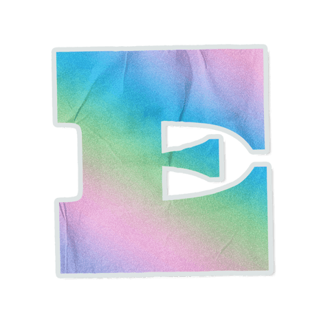 Transparent die-cut pastel watercolor letter e sticker, floating outline, paper texture