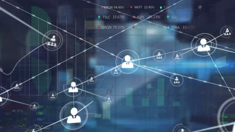 Data Analytics Network with Stock Market Interface Animation