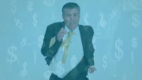 CEO in Suit Immersed in Virtual Financial World