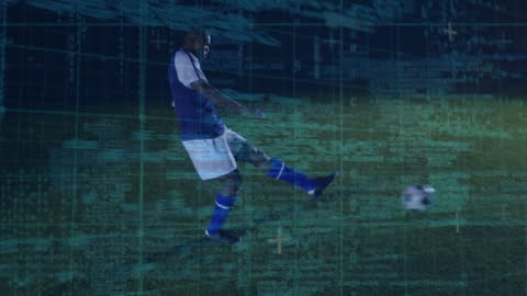 Digital Technology Overlay on Soccer Player Kicking Ball Online Connection