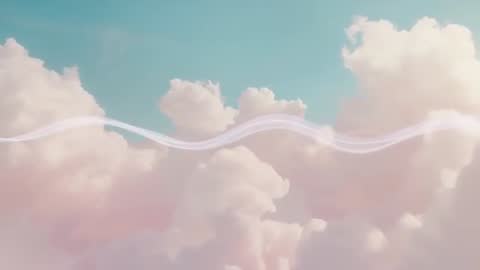 Serene Glowing Ribbon Through Pastel Clouds in Dreamlike Sky Scene