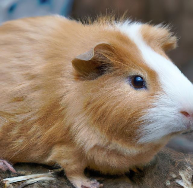 Close-up of a cute guinea pig with soft fur and a gentle expression. Ideal for pet care blogs, educational materials on rodents, or advertisements for pet products.