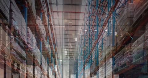 digital analytics overlay in modern warehouse environment - Download Free Stock Images Pikwizard.com