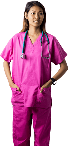 Transparent Female Nurse in Pink Scrubs with Stethoscope