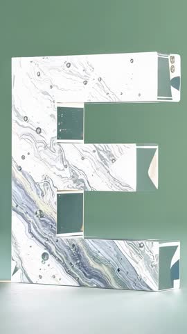 Rotating 3D Marble Letter E with Bubbling Fluid Texture | Minimal Vertical Motion Loop