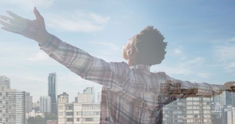 African American Woman Embracing Cityscape with Open Arms - Download Free Stock Images Pikwizard.com