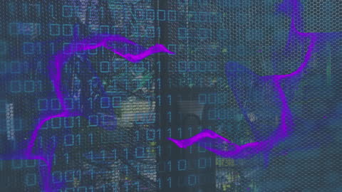 Futuristic Hologram with Binary Code and Purple Wave