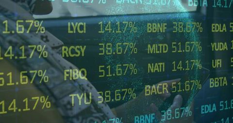 High-tech security operations center with stock metrics overlay