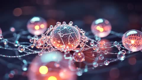 Futuristic Technology: Glowing Sphere with Connected Droplets