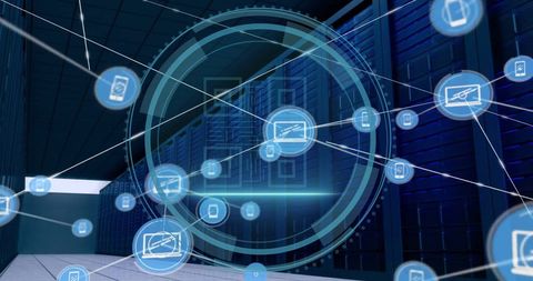 Digital Network Concept Overlaid on Modern Data Center - Download Free Stock Images Pikwizard.com