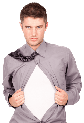 Businessman revealing surprising power standing transparent