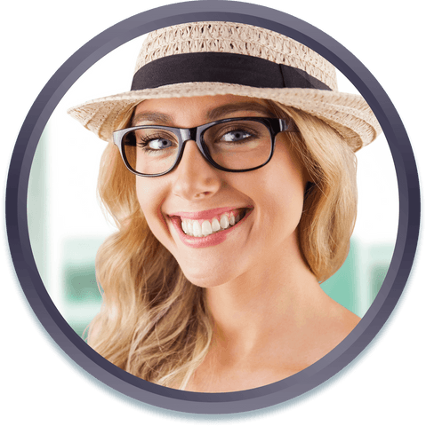 Smiling Woman with Glasses and Hat Transparent Background
