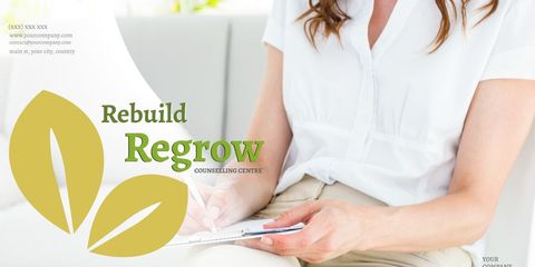 Counseling services advertising concept with tablet and green theme