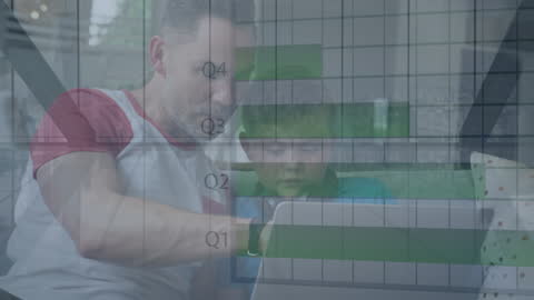 Animated Data Processing with Father and Son Laptop Interaction