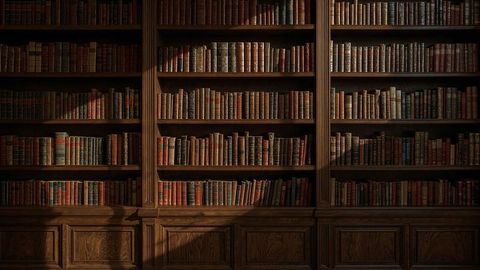 Elegant Shelves with Leather Bound Classics in Vintage Room