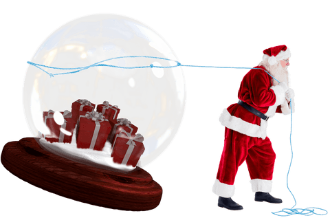 Transparent Santa Claus Pulling Snow Globe Filled with Gifts