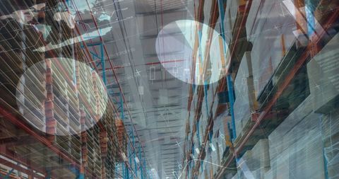 financial data overlay on warehouse interior illustrating modern shipment logistics - Download Free Stock Images Pikwizard.com