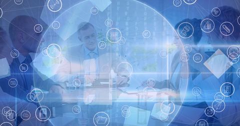 Business Team Surrounded by Digital Network Icons and Global Connections - Download Free Stock Images Pikwizard.com