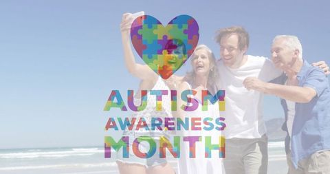 Family Celebrating Autism Awareness Month at Beach
