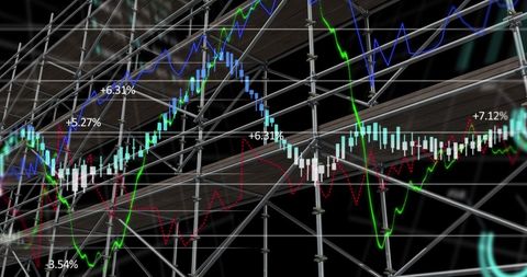 Financial Growth Depiction with Digital Chart and Scaffolding - Download Free Stock Images Pikwizard.com