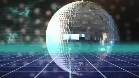 Retro Disco Ball Reflecting Neon Lights in Futuristic Grid Setting