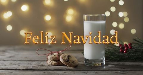 Christmas Cookies, Milk, Bokeh Lights with Holiday Greeting - Download Free Stock Images Pikwizard.com