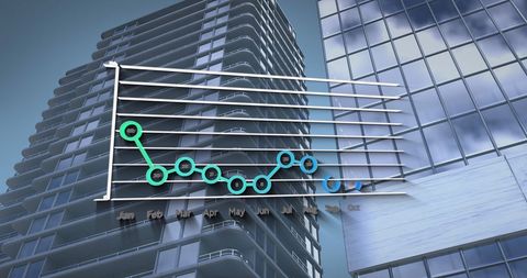 Data Trends Over Months Against Skyscraper Backdrop - Download Free Stock Images Pikwizard.com