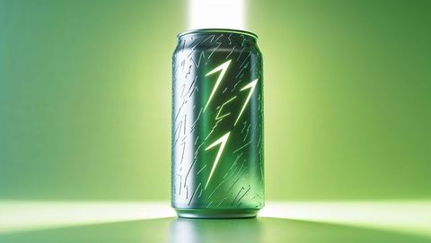Green Aluminum Can with Lightning Bolt in Spotlight