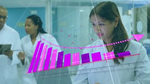 Researchers Visualizing Lab Data with Augmented Reality 3D Bar Chart in Corridor