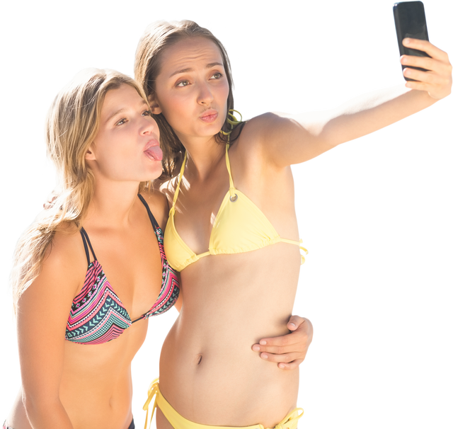 Young Caucasian Female Friends Taking Selfie in Swimwear Transparent Background - Download Free Stock Videos Pikwizard.com