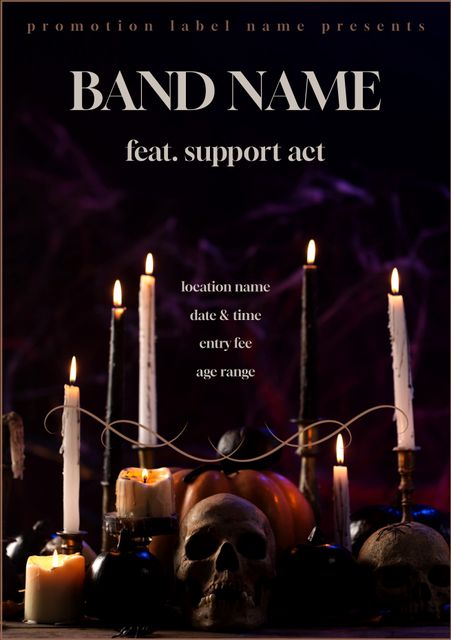 Gothic Concert Poster with Lit Candles, Skull and Pumpkin - Download Free Stock Videos Pikwizard.com