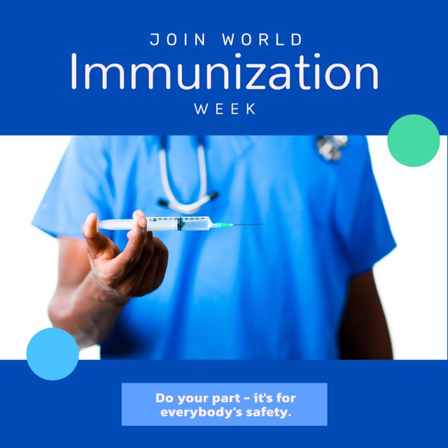 Ideal for promoting vaccination campaigns during World Immunization Week. Perfect for use in hospitals, clinics, and public health awareness initiatives. Encourages community participation in preventative healthcare measures.