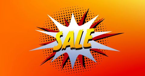 Comic Style Sale Explosion on Vibrant Orange Background
