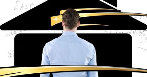 Businessman analyzing complex mathematical equations for problem-solving