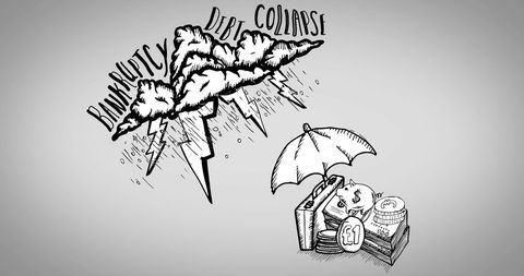 Economic recession illustration with storm and money icons