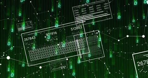 Futuristic Digital Network Matrix with Data Coding Elements
