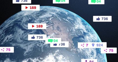 Earth Orbiting with Social Media Notifications Overlay