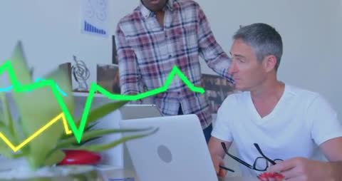 Colleagues Analyzing Data with Interactive Graphs on Tablet Device