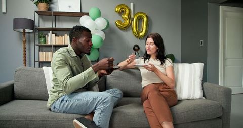 Couple Celebrating 30th Birthday at Home