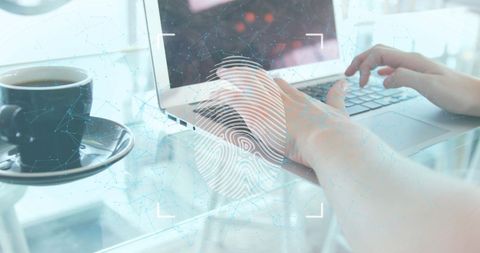 Woman Using Laptop for Secure Fingerprint Scanning Technology - Download Free Stock Images Pikwizard.com