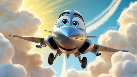 Whimsical anthropomorphic f16 jet vibrant adventure sky