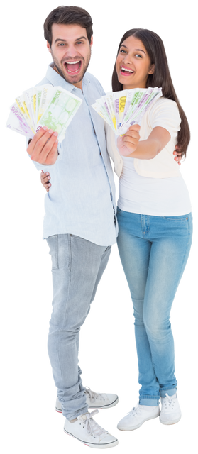 Happy Diverse Couple Holding Banknotes, Transparent Background - Download Free Stock Videos Pikwizard.com