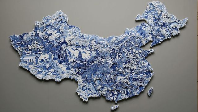 Ceramic mosaic map of china from blue and white porcelain