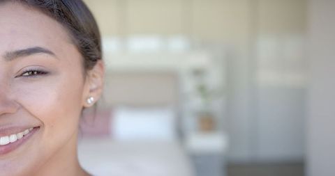 Close-up Portrait of Smiling Woman, Half Face Focus - Download Free Stock Images Pikwizard.com