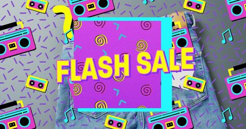 Flash Sale Announcement with Retro Elements and Denim Jeans