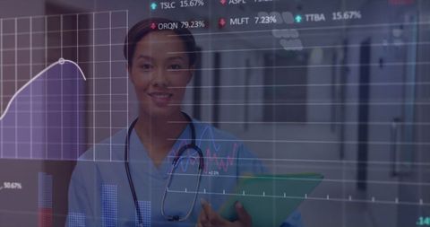 Medical Professional Analyzing Digital Data in Hospital Environment