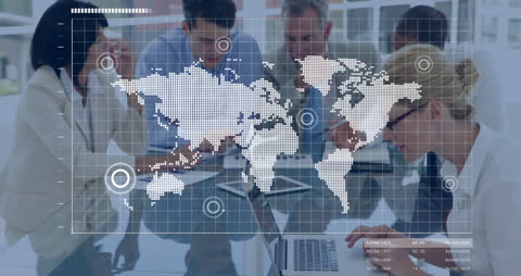 Global Business Strategy Meeting with Digital Data Interface