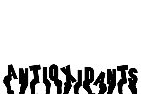 Digital transparent illustration of hands with antioxidants text