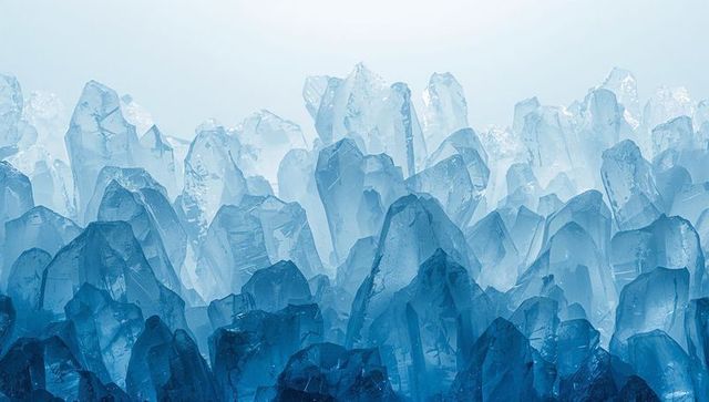 Translucent blue crystal cluster macro close-up with frosted facets and glassy texture