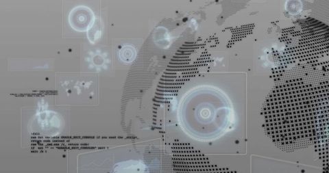Futuristic Dotted World with Virtual Interface and Data Visualization